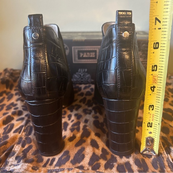 Marc Fisher Black Suede Leather Croc Reptile Open Toe Ankle Booties - Picture 8 of 14